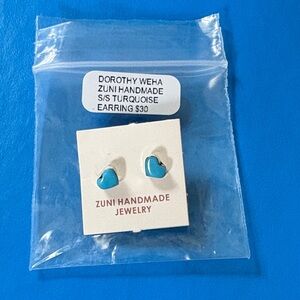 Dorothy Weha Zuni Turquoise Sterling Silver Tiny Heart Earrings NWT